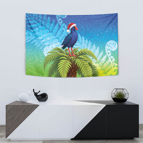 New Zealand Christmas Tapestry Pukeko With Ponga Tree Silver Fern