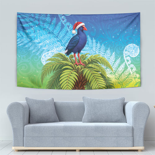New Zealand Christmas Tapestry Pukeko With Ponga Tree Silver Fern