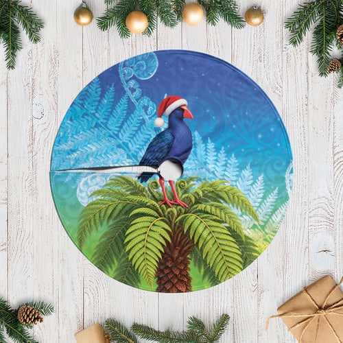 New Zealand Christmas Tree Skirt Pukeko With Ponga Tree Silver Fern