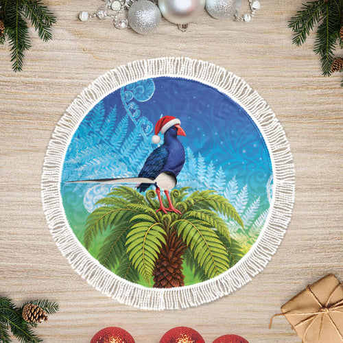 New Zealand Christmas Tree Skirt Pukeko With Ponga Tree Silver Fern