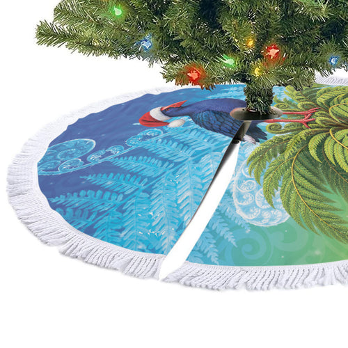New Zealand Christmas Tree Skirt Pukeko With Ponga Tree Silver Fern