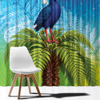New Zealand Christmas Window Curtain Pukeko With Ponga Tree Silver Fern