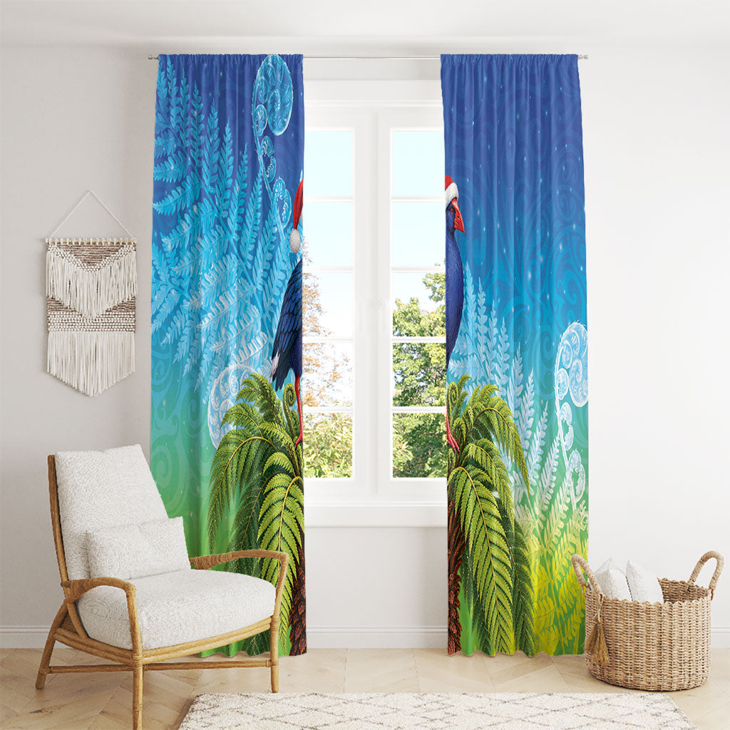 New Zealand Christmas Window Curtain Pukeko With Ponga Tree Silver Fern