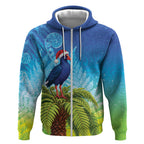 New Zealand Christmas Zip Hoodie Pukeko With Ponga Tree Silver Fern