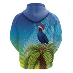 New Zealand Christmas Zip Hoodie Pukeko With Ponga Tree Silver Fern