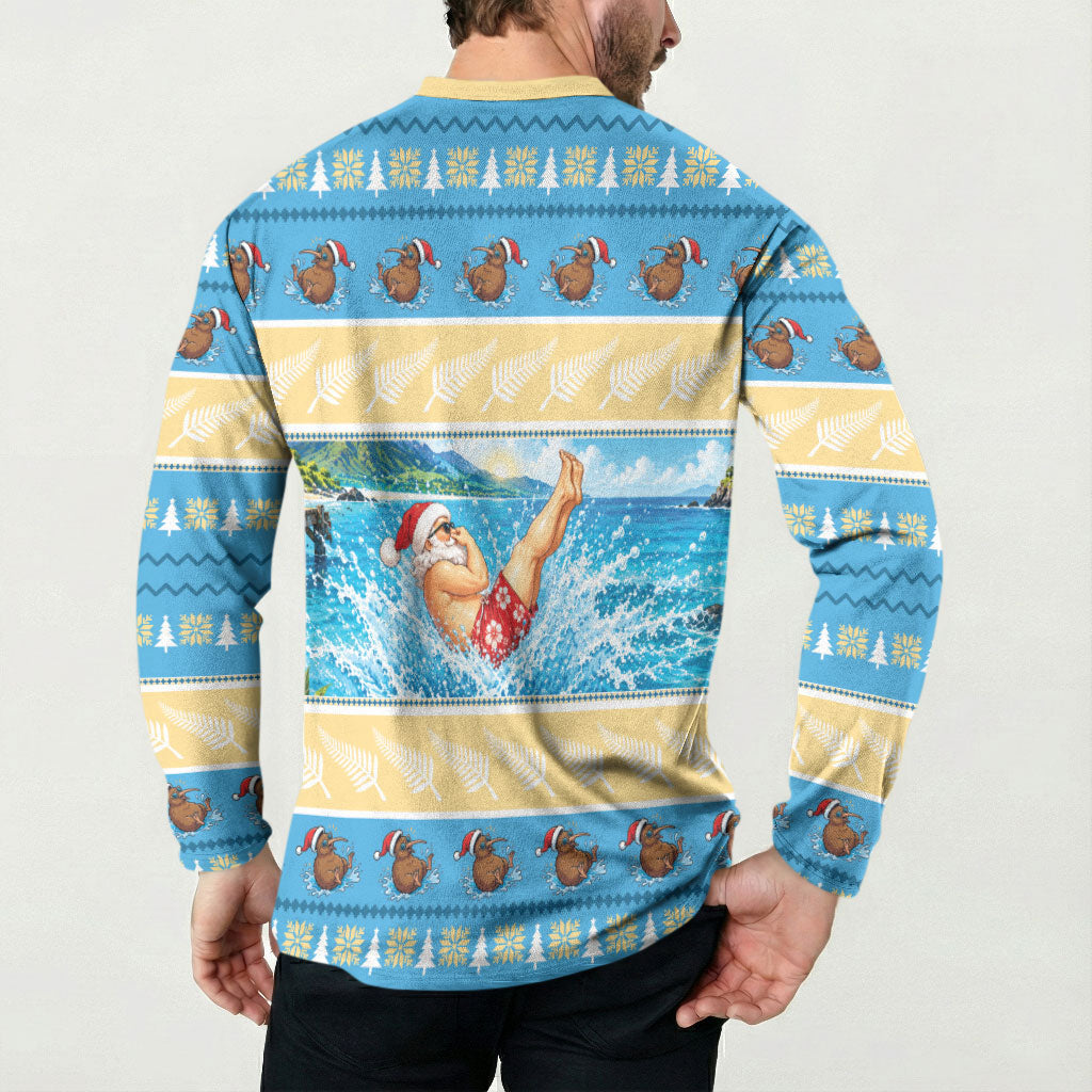 New Zealand Christmas Button Sweatshirt Have A Kiwi Manu-Mas