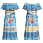 New Zealand Christmas Couples Matching Off Shoulder Maxi Dress and Long Sleeve Button Shirt Have A Kiwi Manu-Mas