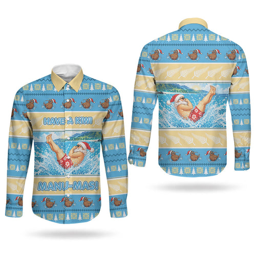 New Zealand Christmas Couples Matching Off Shoulder Short Dress and Long Sleeve Button Shirt Have A Kiwi Manu-Mas