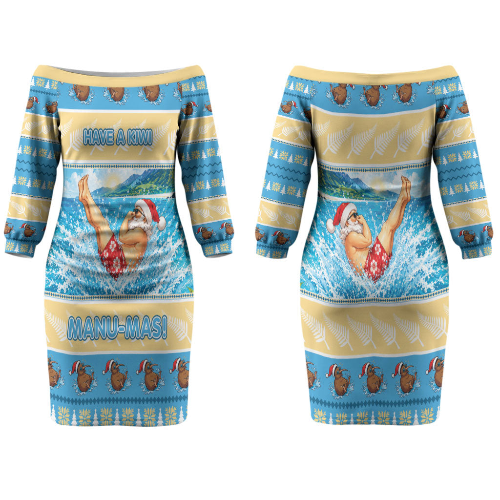 New Zealand Christmas Couples Matching Off The Shoulder Long Sleeve Dress and Hawaiian Shirt Have A Kiwi Manu-Mas