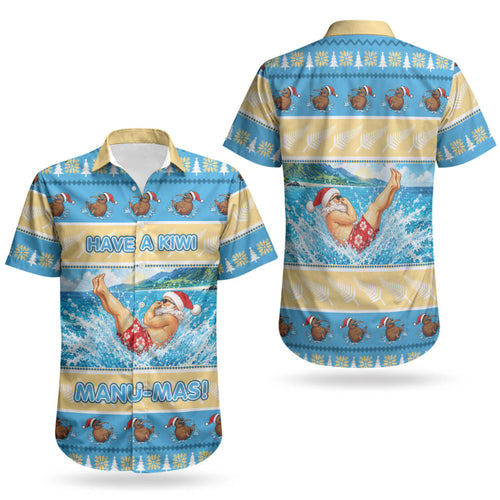 New Zealand Christmas Couples Matching Puletasi and Hawaiian Shirt Have A Kiwi Manu-Mas
