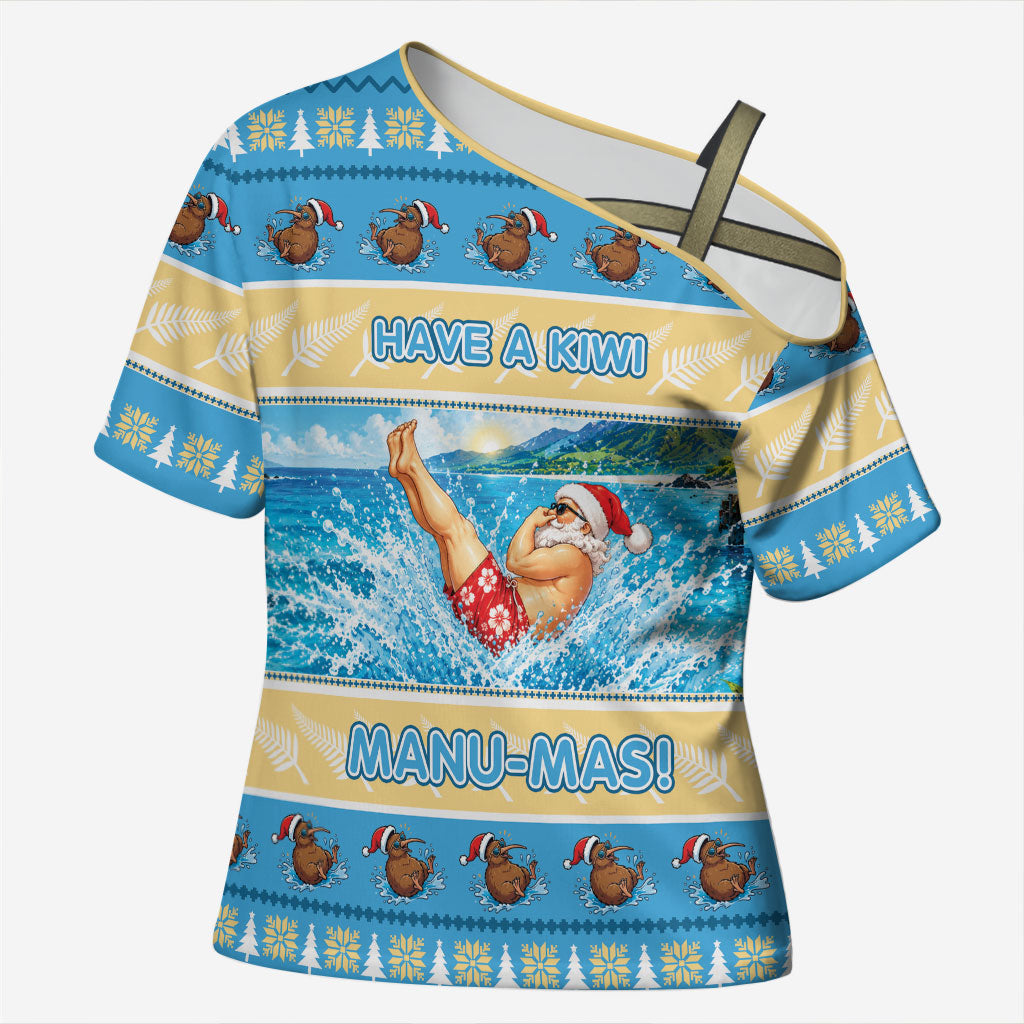 New Zealand Christmas Cross Shoulder Shirt Have A Kiwi Manu-Mas