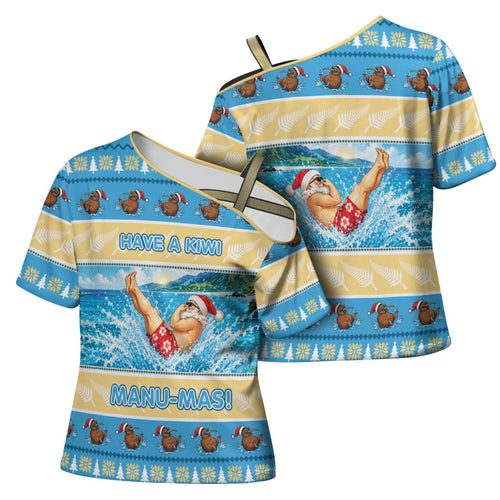 New Zealand Christmas Cross Shoulder Shirt Have A Kiwi Manu-Mas