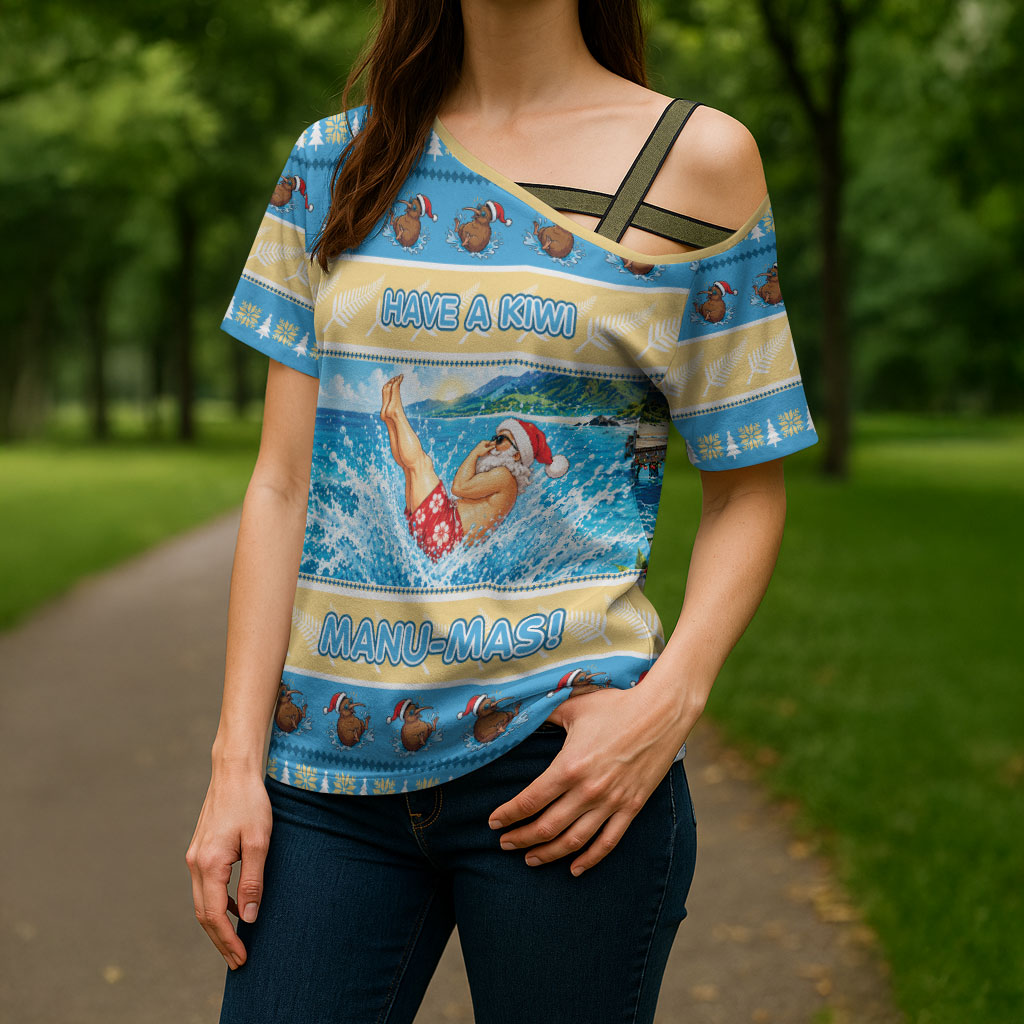New Zealand Christmas Cross Shoulder Shirt Have A Kiwi Manu-Mas