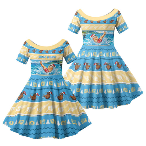 New Zealand Christmas Family Matching Mermaid Dress and Hawaiian Shirt Have A Kiwi Manu-Mas