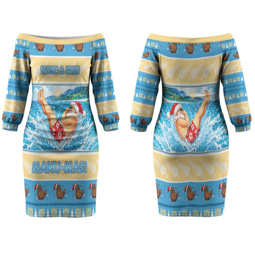 New Zealand Christmas Family Matching Off The Shoulder Long Sleeve Dress and Hawaiian Shirt Have A Kiwi Manu-Mas