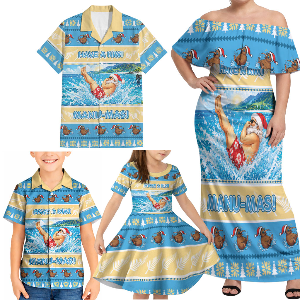 New Zealand Christmas Family Matching Off Shoulder Maxi Dress and Hawaiian Shirt Have A Kiwi Manu-Mas