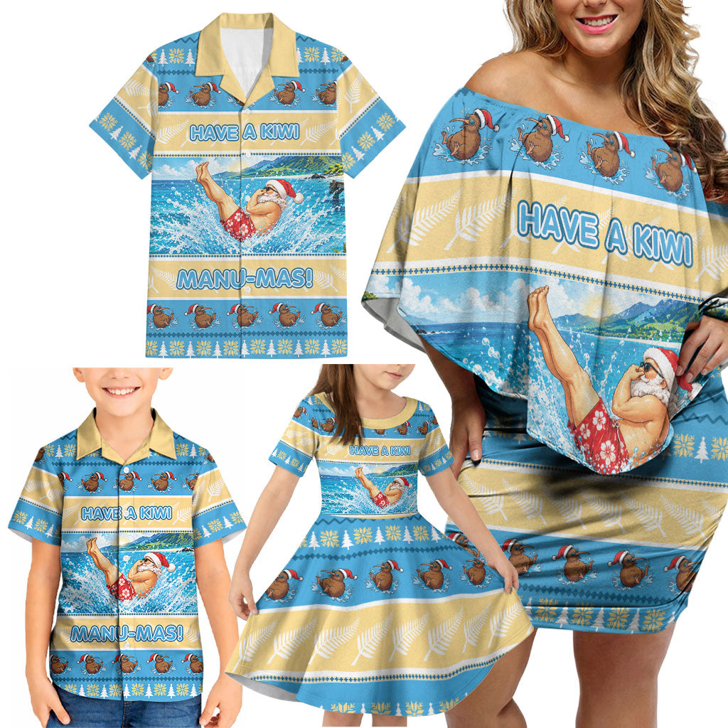 New Zealand Christmas Family Matching Off Shoulder Short Dress and Hawaiian Shirt Have A Kiwi Manu-Mas