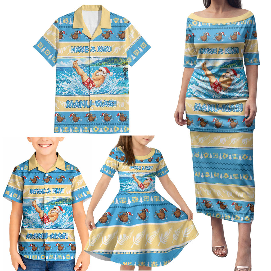 New Zealand Christmas Family Matching Puletasi and Hawaiian Shirt Have A Kiwi Manu-Mas