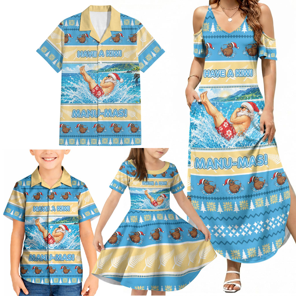 New Zealand Christmas Family Matching Summer Maxi Dress and Hawaiian Shirt Have A Kiwi Manu-Mas
