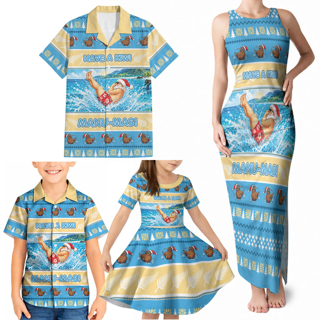 New Zealand Christmas Family Matching Tank Maxi Dress and Hawaiian Shirt Have A Kiwi Manu-Mas