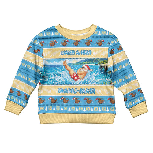 New Zealand Christmas Kid Ugly Christmas Sweater Have A Kiwi Manu-Mas
