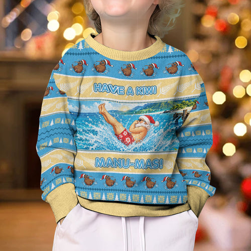 New Zealand Christmas Kid Ugly Christmas Sweater Have A Kiwi Manu-Mas