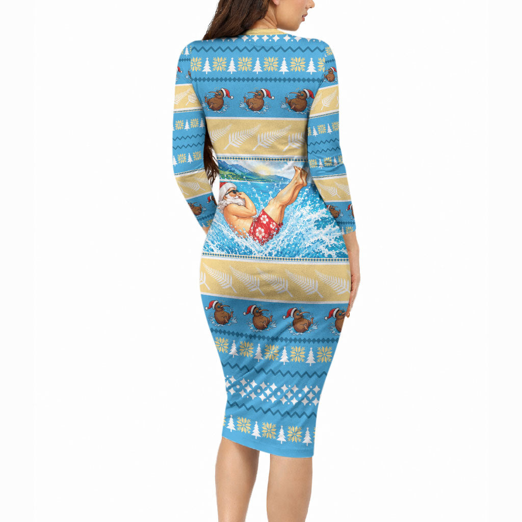 New Zealand Christmas Long Sleeve Bodycon Dress Have A Kiwi Manu-Mas