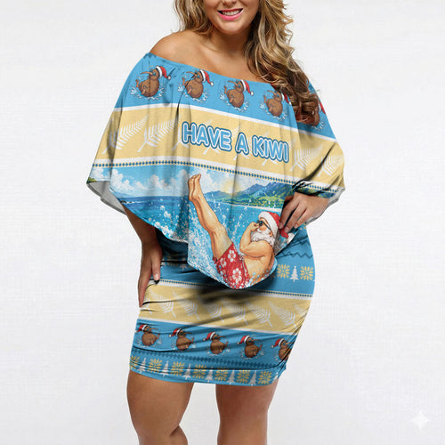 New Zealand Christmas Off Shoulder Short Dress Have A Kiwi Manu-Mas