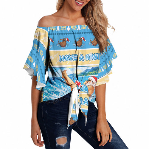 New Zealand Christmas Off Shoulder Wrap Waist Top Have A Kiwi Manu-Mas