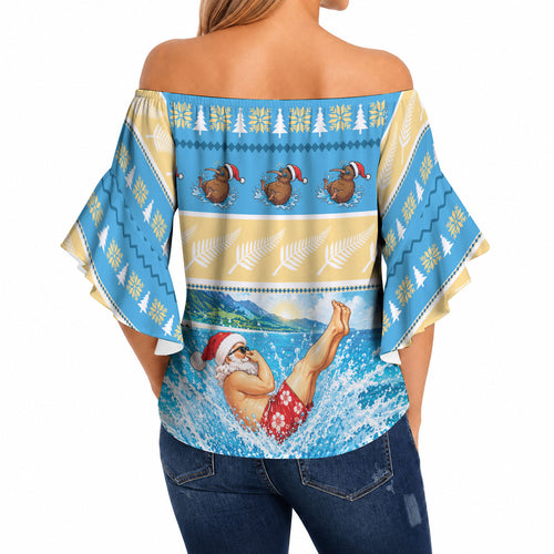 New Zealand Christmas Off Shoulder Wrap Waist Top Have A Kiwi Manu-Mas