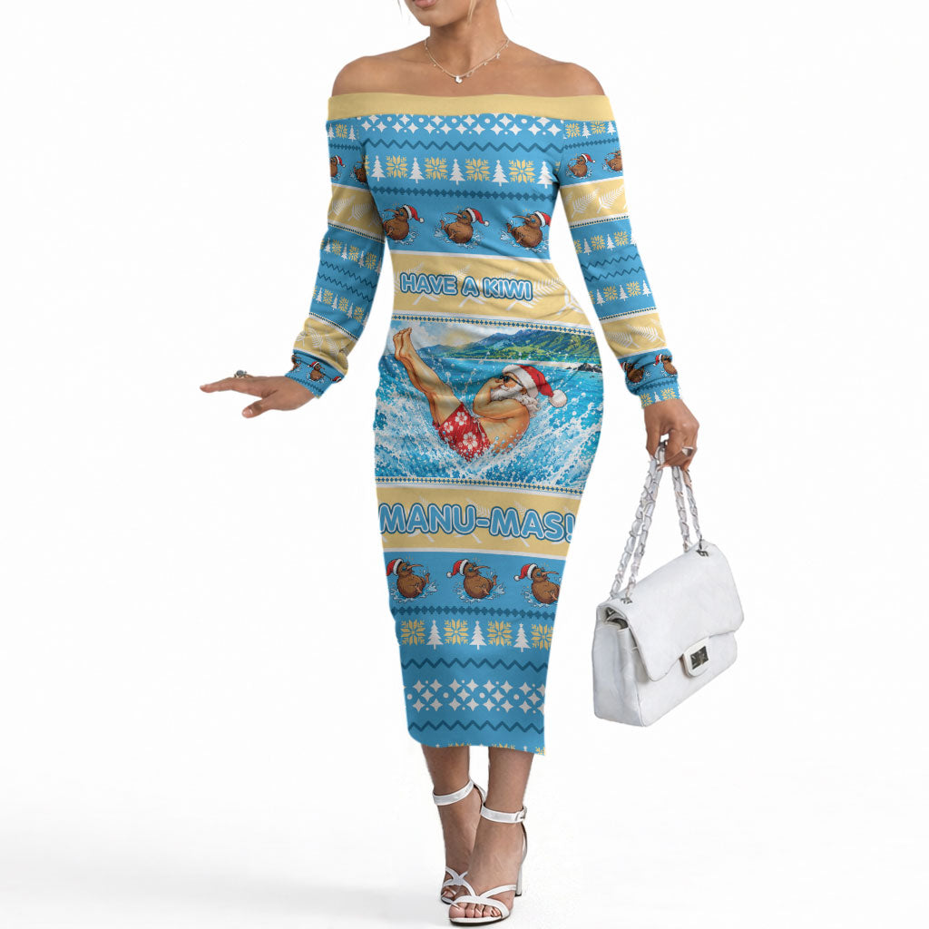 New Zealand Christmas Off The Shoulder Long Sleeve Dress Have A Kiwi Manu-Mas