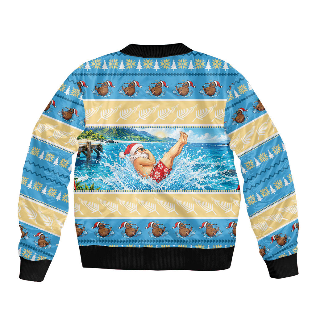 New Zealand Christmas Sleeve Zip Bomber Jacket Have A Kiwi Manu-Mas