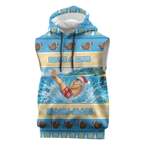 New Zealand Christmas Sleeveless Hoodie Have A Kiwi Manu-Mas