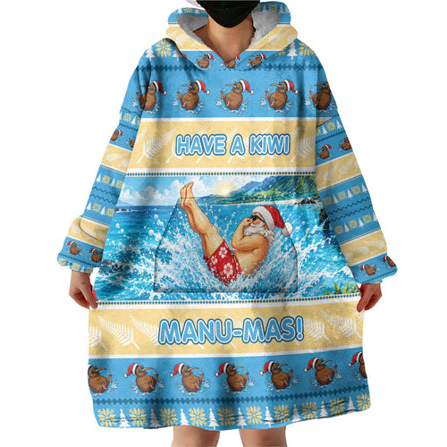 New Zealand Christmas Wearable Blanket Hoodie Have A Kiwi Manu-Mas