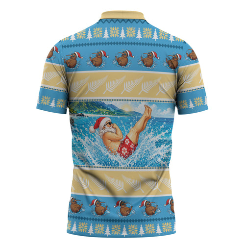 New Zealand Christmas Zipper Polo Shirt Have A Kiwi Manu-Mas