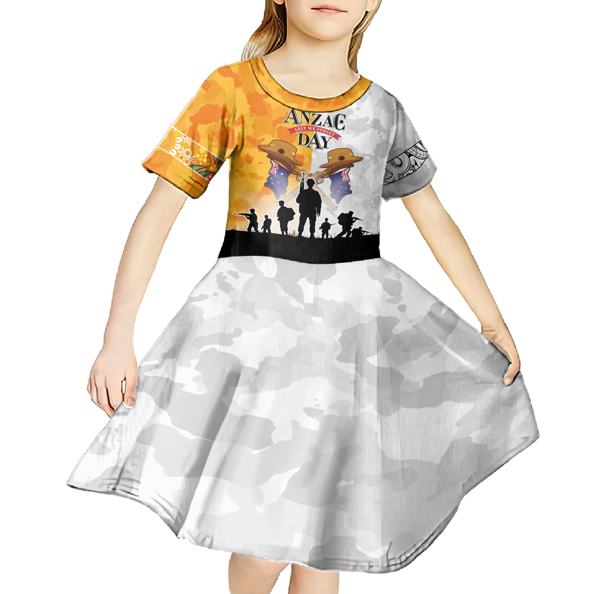 Australia And New Zealand ANZAC Day Kid Short Sleeve Dress Lest We Forget