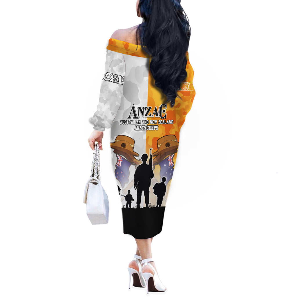 Australia And New Zealand ANZAC Day Off The Shoulder Long Sleeve Dress Lest We Forget