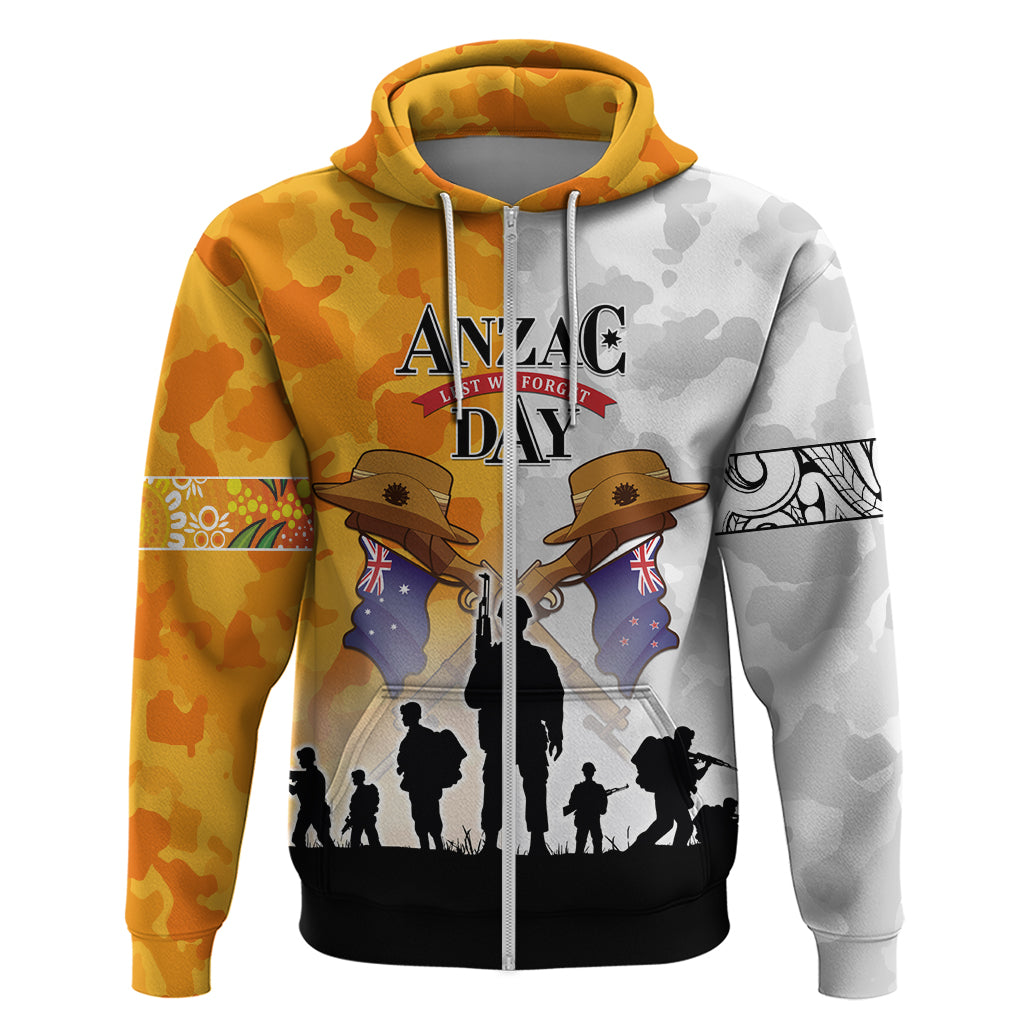 Australia And New Zealand ANZAC Day Zip Hoodie Lest We Forget