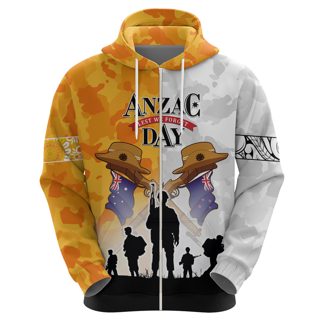 Australia And New Zealand ANZAC Day Zip Hoodie Lest We Forget