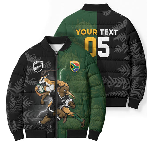 Custom South Africa And New Zealand Bomber Puffer Jacket Springboks And Kiwis Rugby Rivalry