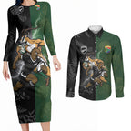Custom South Africa And New Zealand Couples Matching Long Sleeve Bodycon Dress and Long Sleeve Button Shirt Springboks And Kiwis Rugby Rivalry