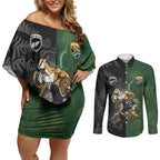 Custom South Africa And New Zealand Couples Matching Off Shoulder Short Dress and Long Sleeve Button Shirt Springboks And Kiwis Rugby Rivalry