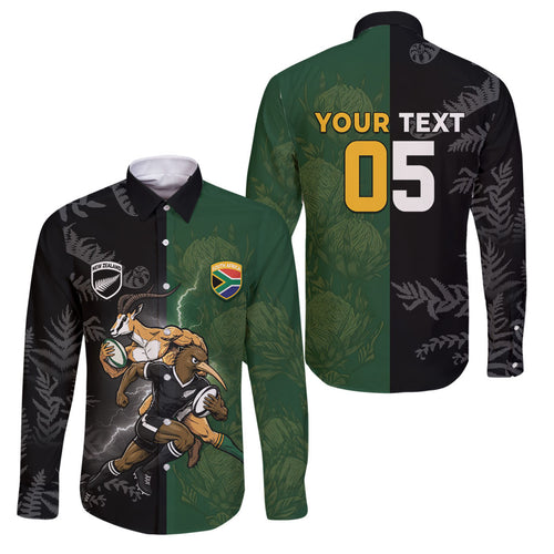 Custom South Africa And New Zealand Family Matching Tank Maxi Dress and Hawaiian Shirt Springboks And Kiwis Rugby Rivalry
