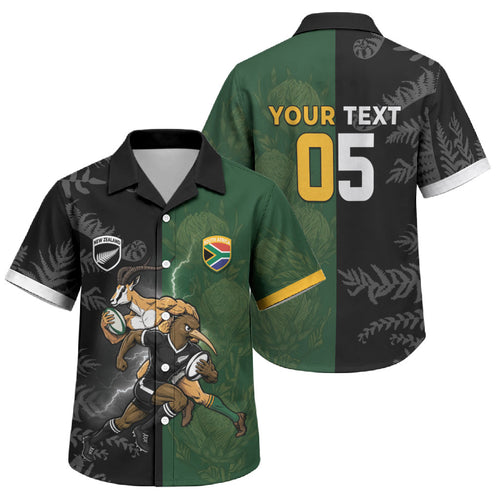 Custom South Africa And New Zealand Family Matching Tank Maxi Dress and Hawaiian Shirt Springboks And Kiwis Rugby Rivalry