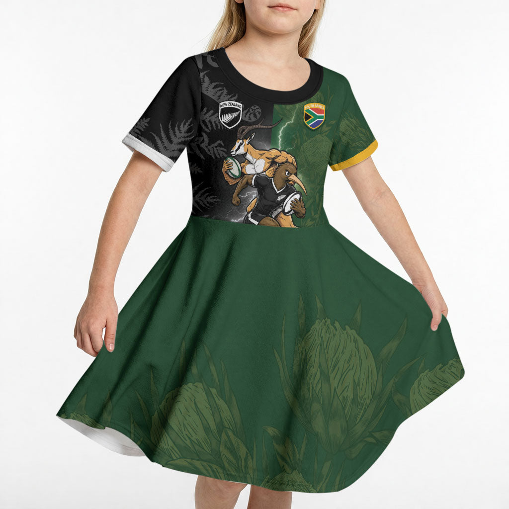 Custom South Africa And New Zealand Kid Short Sleeve Dress Springboks And Kiwis Rugby Rivalry