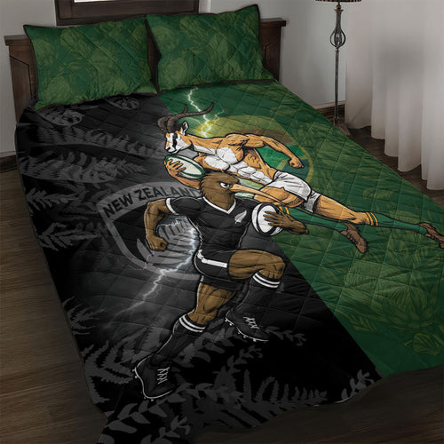 South Africa And New Zealand Quilt Bed Set Springboks And Kiwis Rugby Rivalry