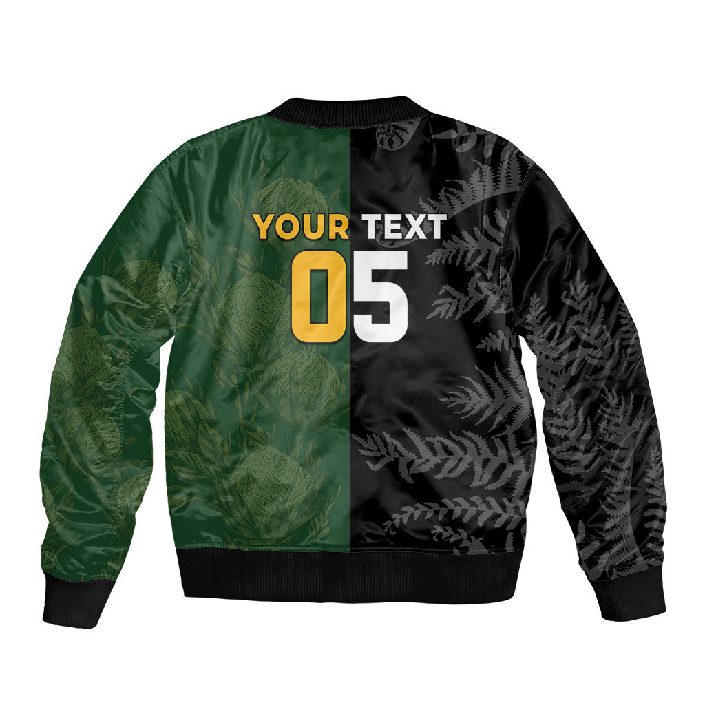 Custom South Africa And New Zealand Sleeve Zip Bomber Jacket Springboks And Kiwis Rugby Rivalry