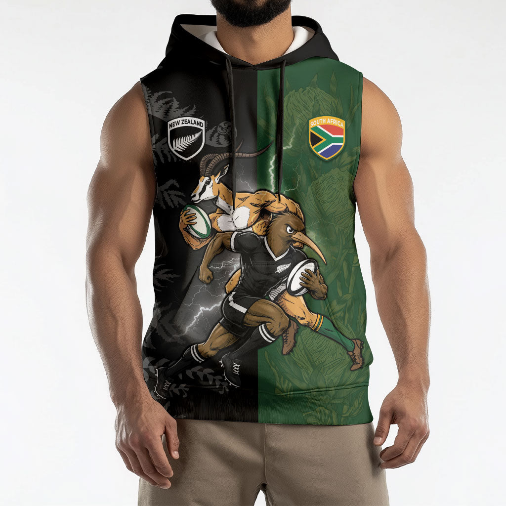 Custom South Africa And New Zealand Sleeveless Hoodie Springboks And Kiwis Rugby Rivalry