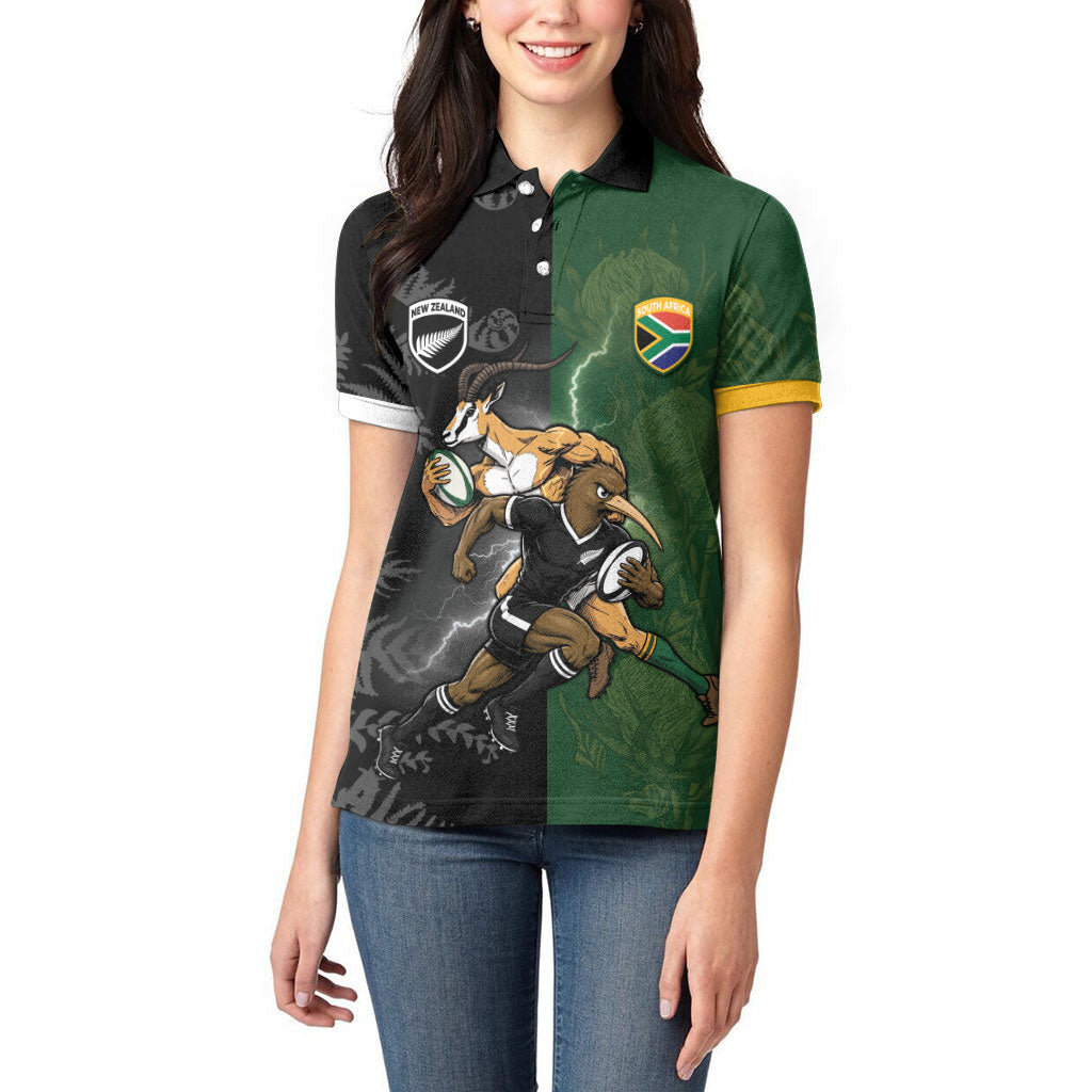 Custom South Africa And New Zealand Women Polo Shirt Springboks And Kiwis Rugby Rivalry