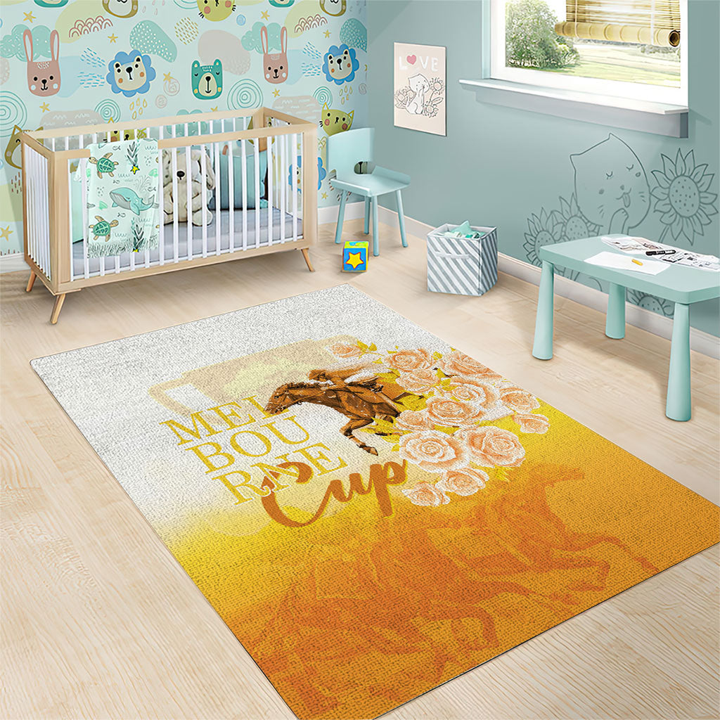 Melbourne Horse Racing Area Rug Vintage Floral Equestrian Rider